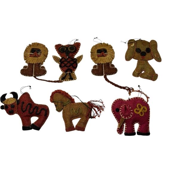 Handcrafted Rustic Burlap Animal Ornaments Set of 7 - Picture 1 of 8